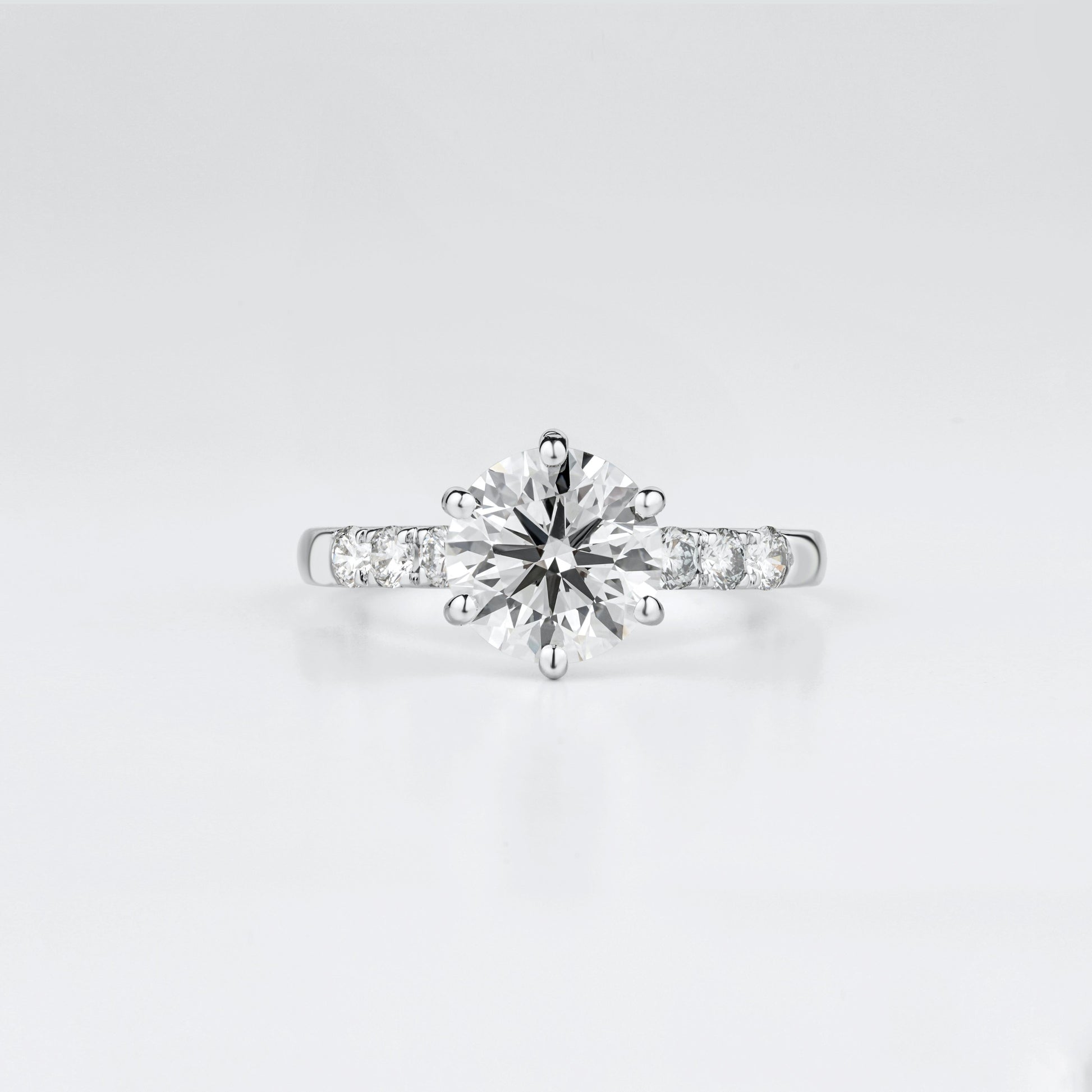 Round Diamond Band Engagement Ring 18K White Gold | Tayam Jewellery