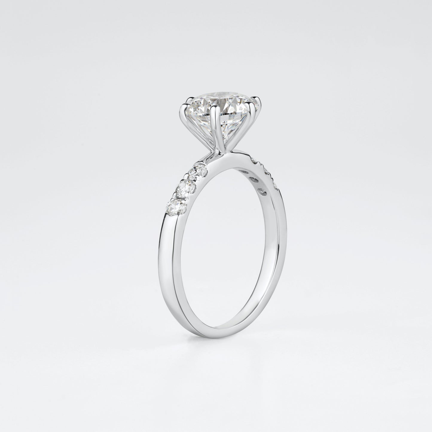 Round Diamond Band Engagement Ring 18K White Gold | Tayam Jewellery