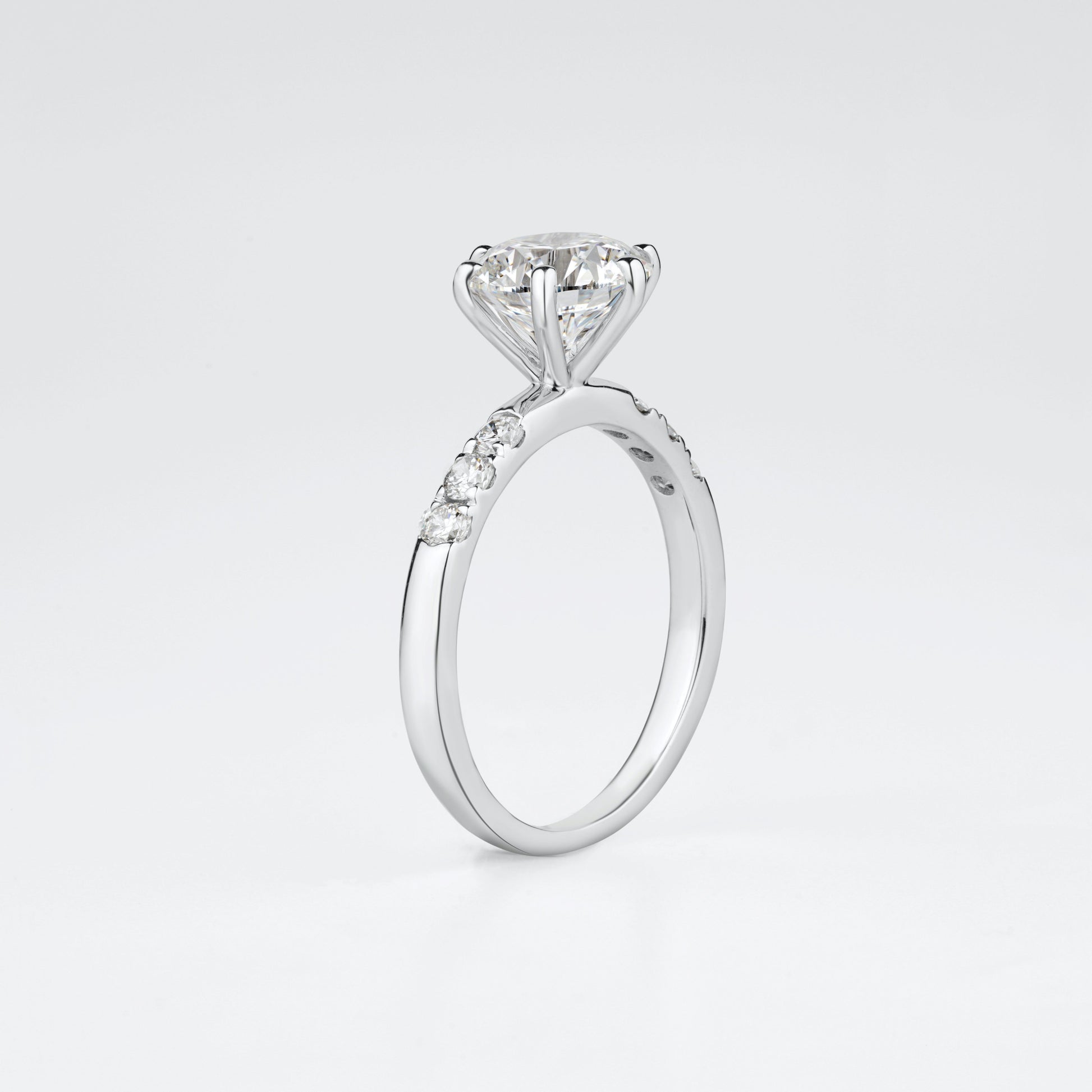 Round Diamond Band Engagement Ring 18K White Gold | Tayam Jewellery