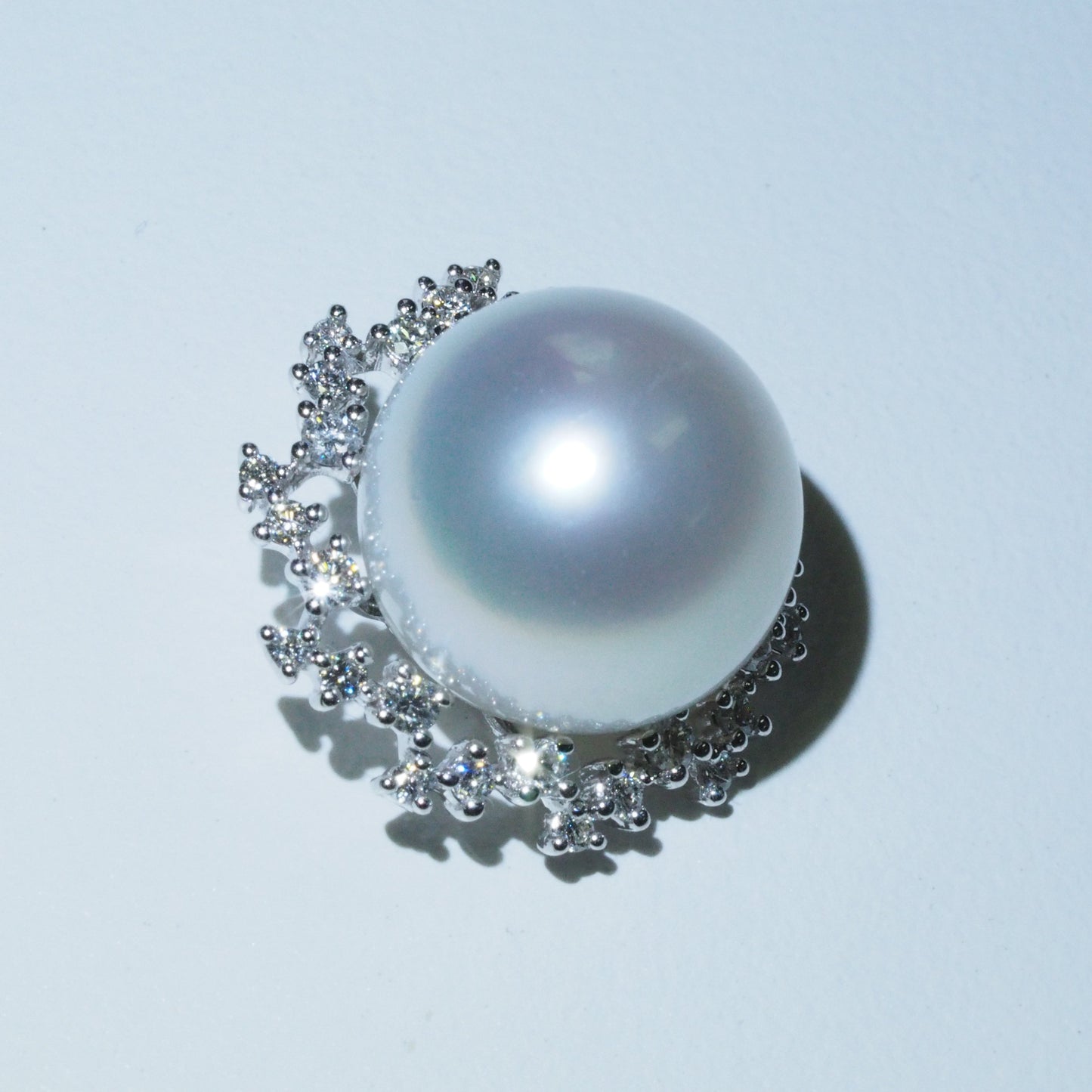 Natural 12-12.5mm Australian South Sea pearl pendant with scattered diamond halo 18K gold | Tayam Jewellery Sydney CBD