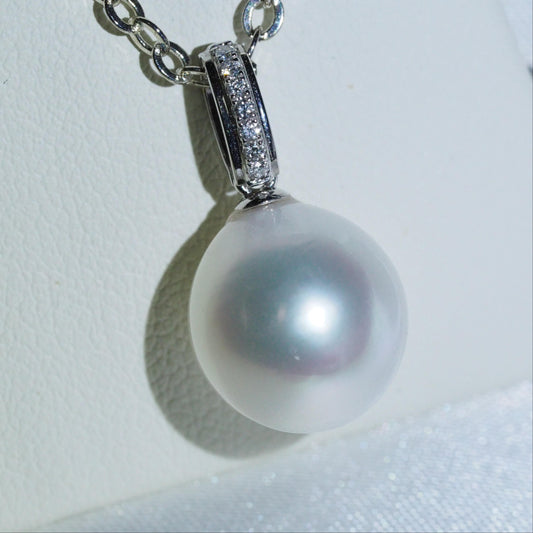 11mm near round Australian South Sea pearl pendant with natural diamonds — 18K white gold | Tayam Sydney CBD