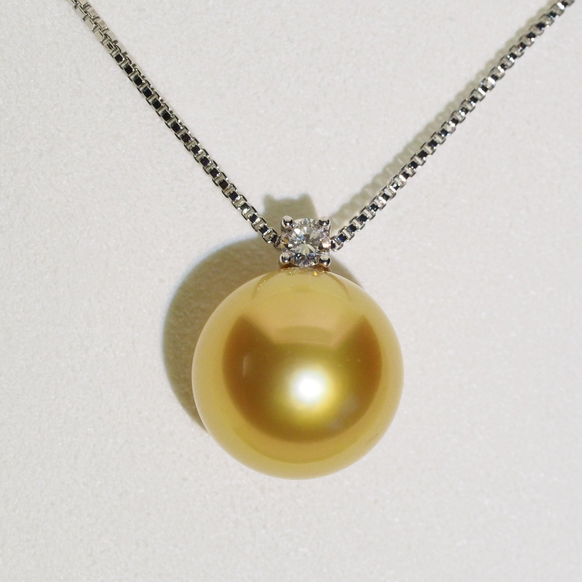 12-12.5mm near round golden South Sea pearl pendant with lab diamonds — 9K white gold | Tayam Sydney CBD