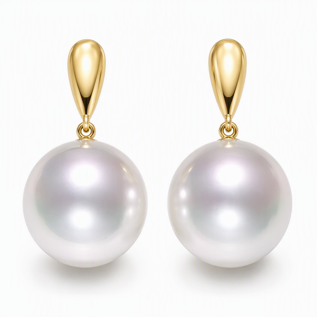 12-12.5mm South Sea pearl earrings — 18K yellow gold near round classic design | Tayam Sydney CBD
