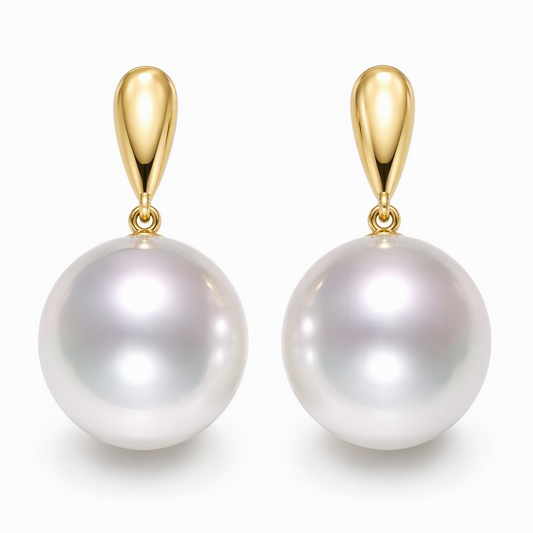 12-12.5mm South Sea pearl earrings — 18K yellow gold near round classic design | Tayam Sydney CBD