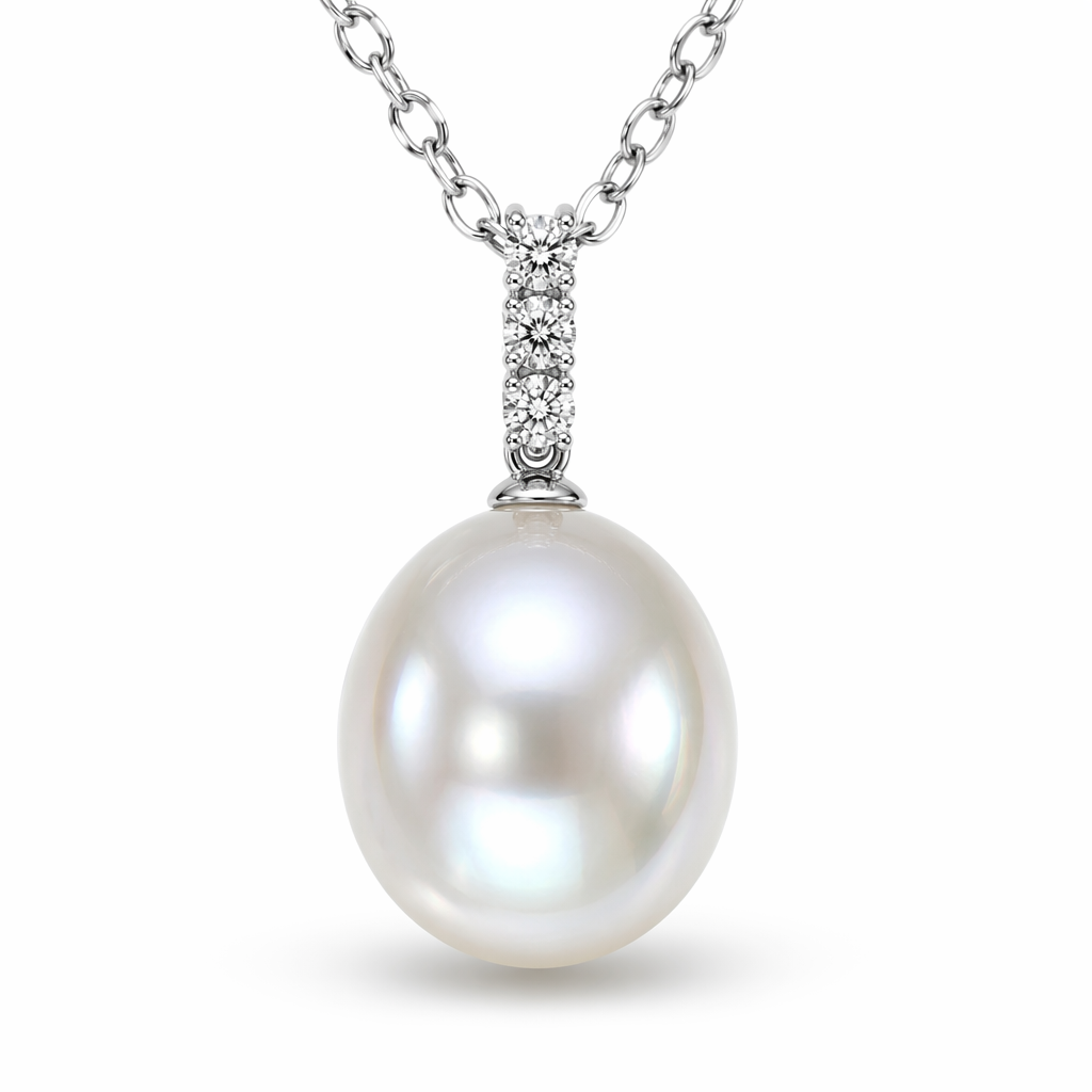 12-13mm oval Australian South Sea pearl pendant with lab diamonds — 18K white gold | Tayam Sydney CBD
