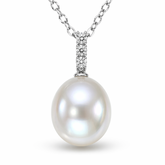 12-13mm oval Australian South Sea pearl pendant with lab diamonds — 18K white gold | Tayam Sydney CBD