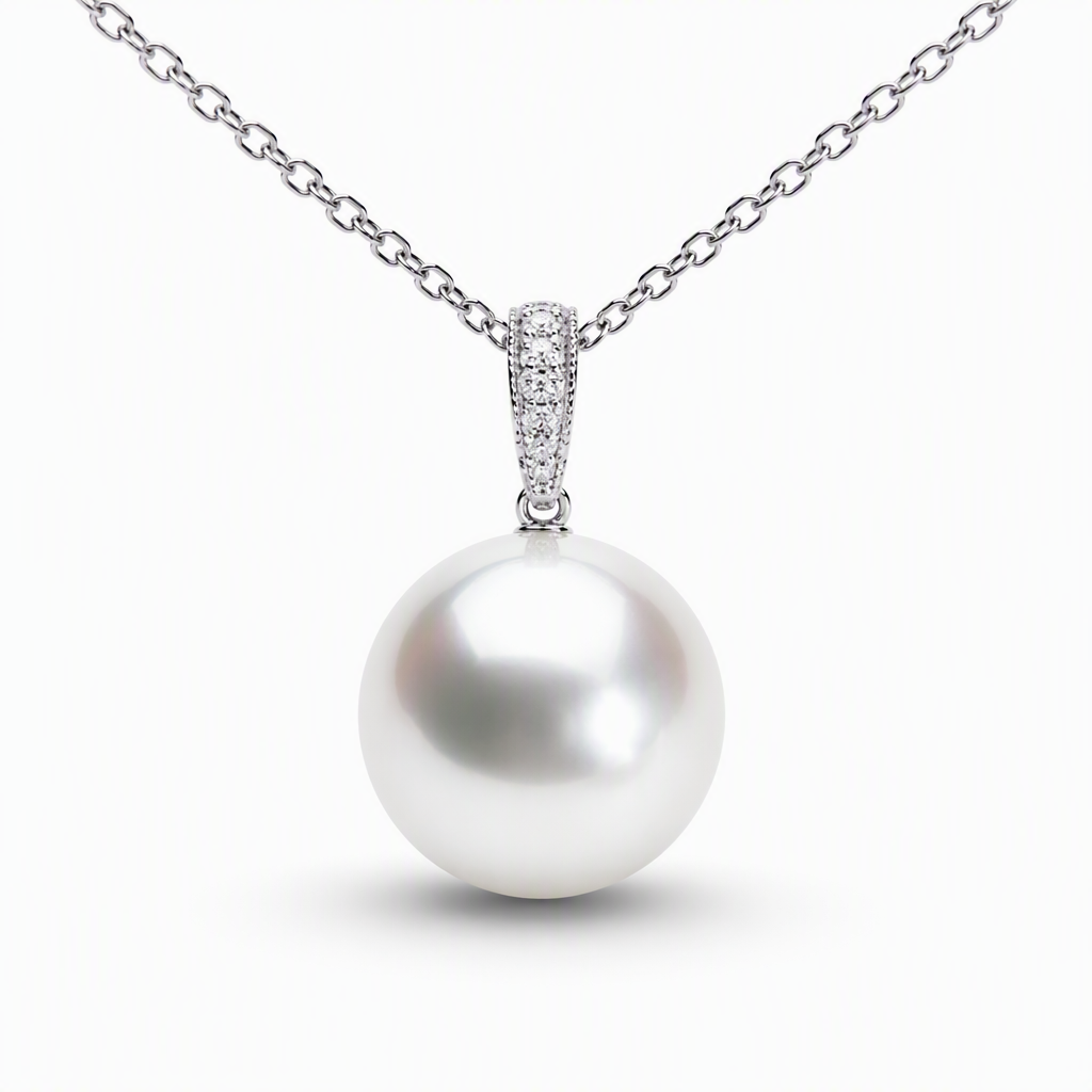 12-13mm round South Sea pearl pendant with natural diamonds — 18K white gold | Tayam Sydney CBD