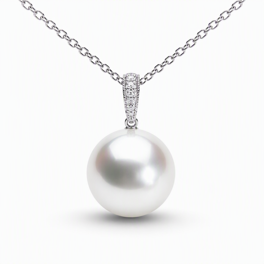 12-13mm round South Sea pearl pendant with natural diamonds — 18K white gold | Tayam Sydney CBD