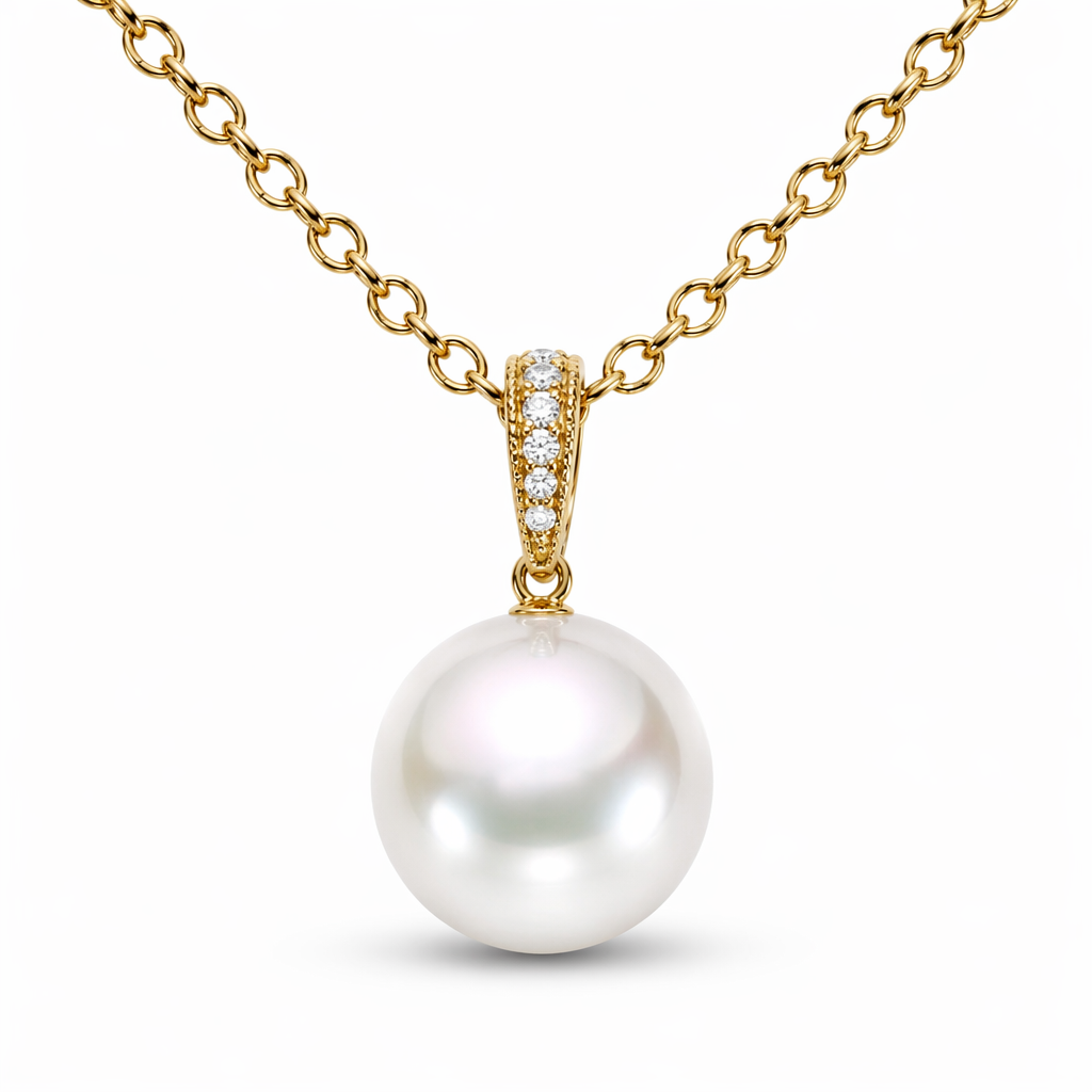 12-13mm round South Sea pearl pendant with natural diamonds — 18K yellow gold | Tayam Sydney CBD