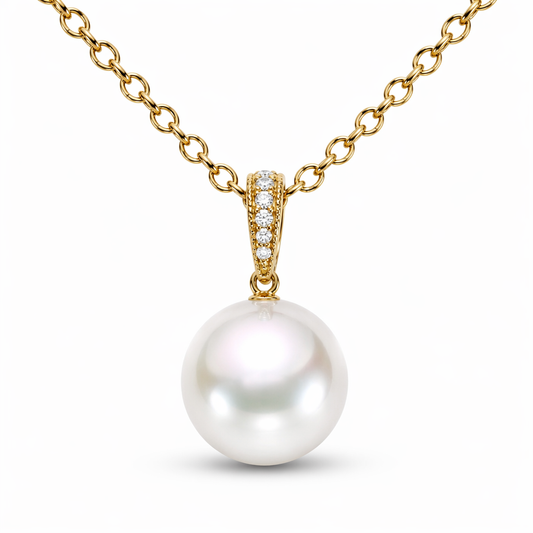 12-13mm round South Sea pearl pendant with natural diamonds — 18K yellow gold | Tayam Sydney CBD