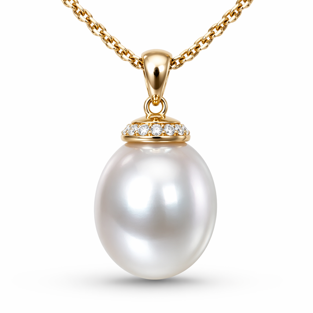 12.5-13mm oval Australian South Sea pearl pendant with lab diamonds — 9K yellow gold | Tayam Sydney CBD