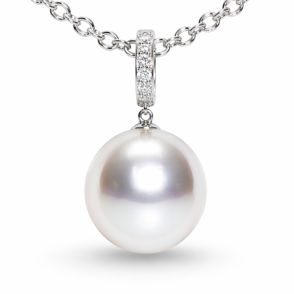 12.5-13mm round South Sea pearl pendant with natural diamonds — 18K white gold | Tayam Sydney CBD