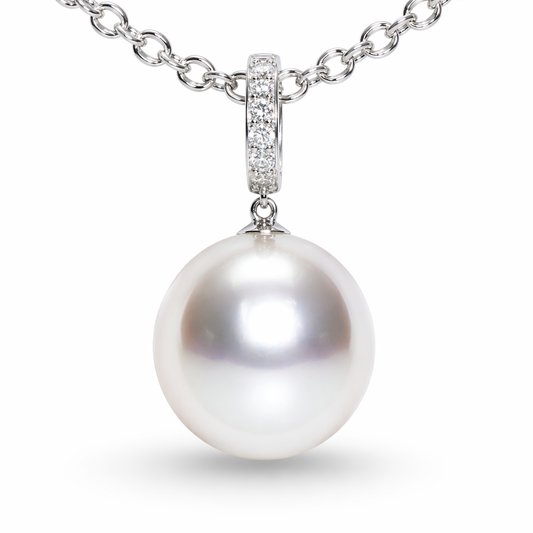 12.5-13mm round South Sea pearl pendant with natural diamonds — 18K white gold | Tayam Sydney CBD