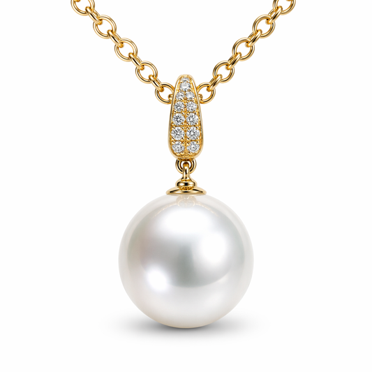 12.5-13mm round South Sea pearl pendant with natural diamonds — 18K yellow gold | Tayam Sydney CBD