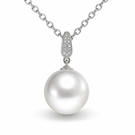 13-13.5mm round South Sea pearl pendant with natural diamonds — 18K white gold | Tayam Sydney CBD