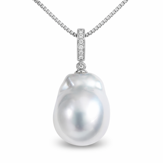 13mm baroque South Sea pearl pendant with lab diamonds — silver blue tone 9K white gold | Tayam Sydney CBD
