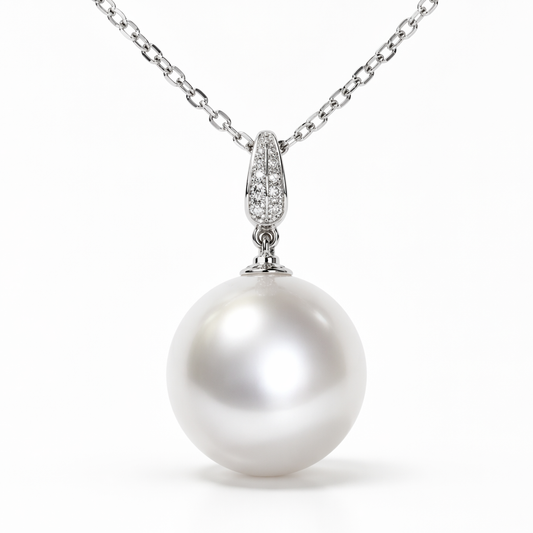 15.5-16mm exceptionally rare South Sea pearl pendant with natural diamonds — 18K white gold | Tayam Sydney CBD