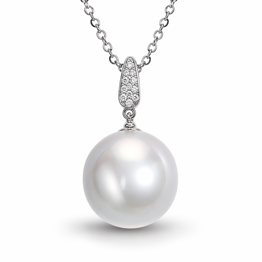 15.5mm rare round South Sea pearl pendant with natural diamonds — 18K white gold collector's grade | Tayam Sydney CBD