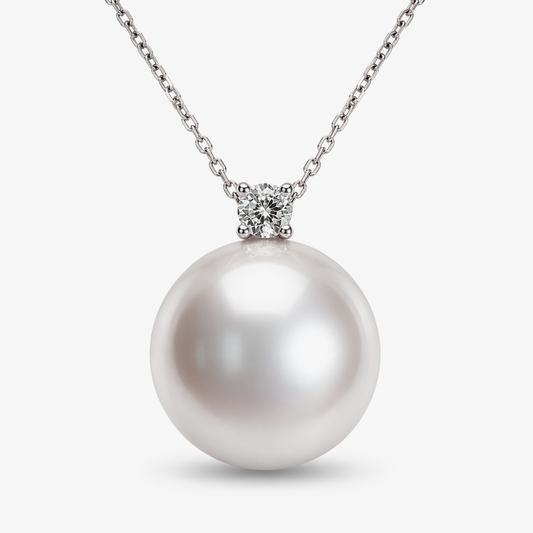 15.5mm rare round South Sea pearl pendant with natural diamonds — 18K white gold collector's grade | Tayam Sydney CBD