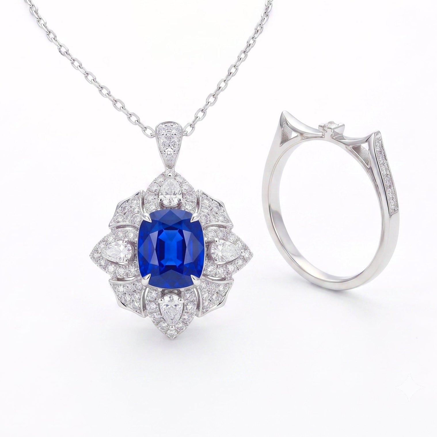 2-in-1 convertible design showing sapphire ring transforming to elegant pendant | Tayam Jewellery