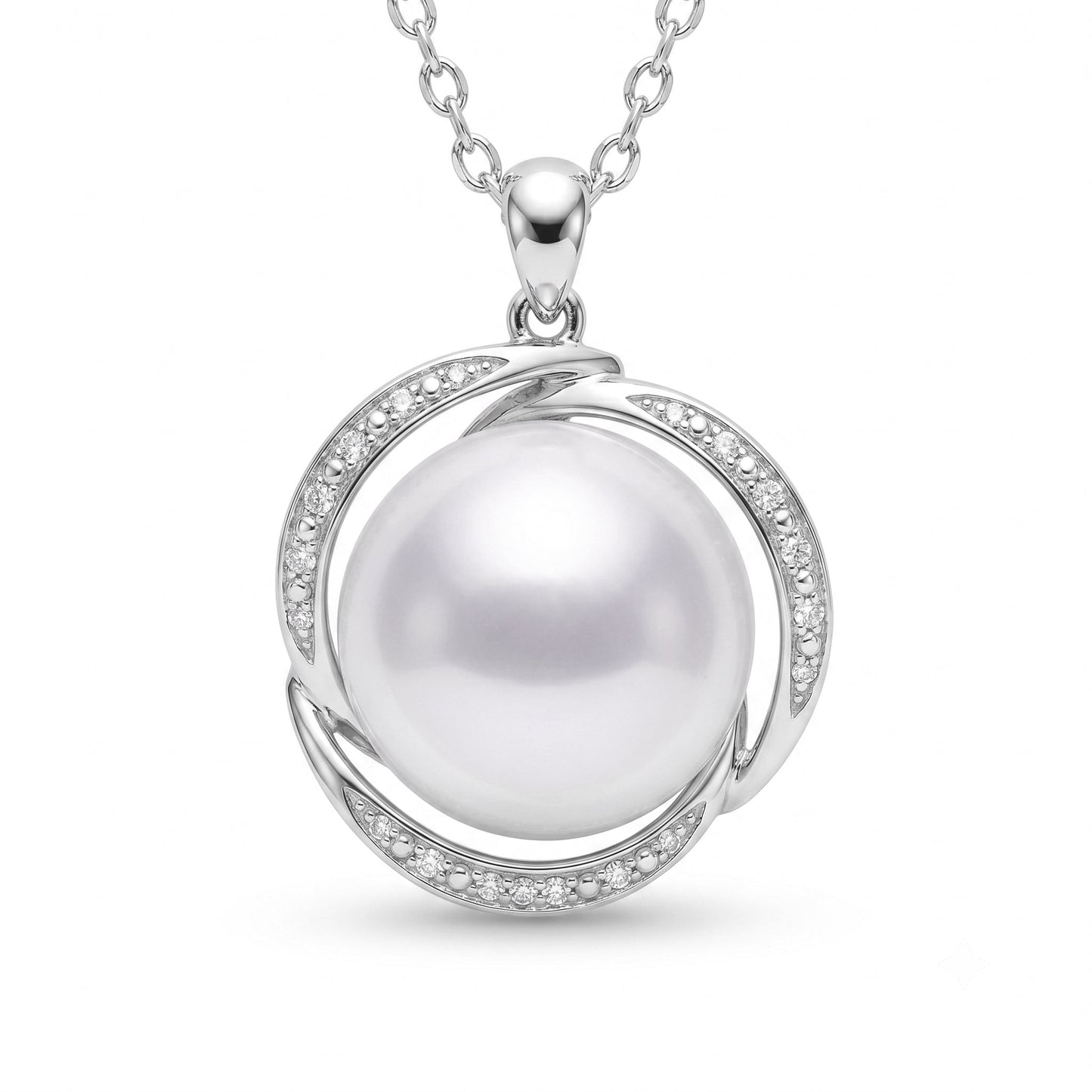 Large Australian South Sea Pearl pendant with diamond halo setting in 18K white gold | Tayam Jewellery Sydney