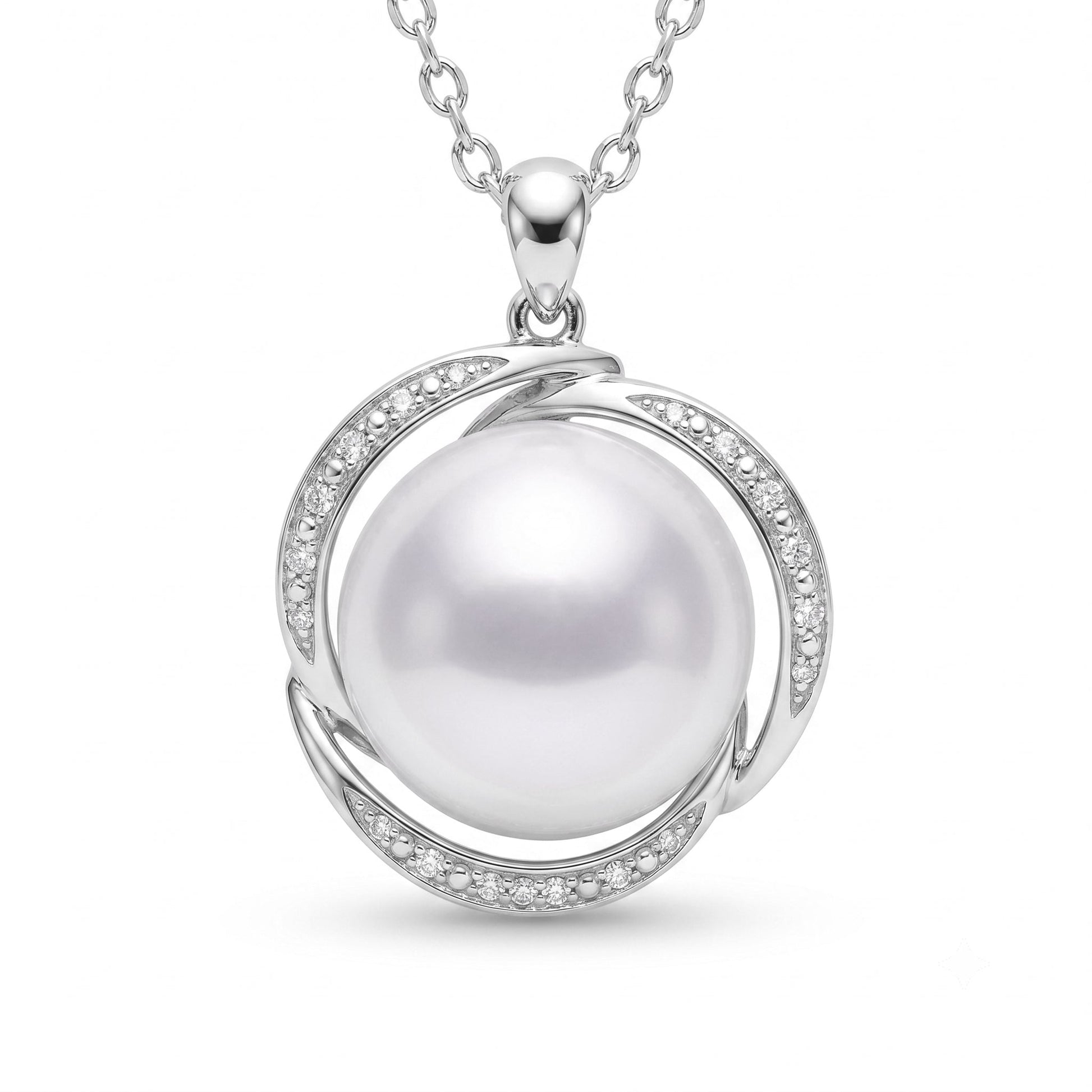Large Australian South Sea Pearl pendant with diamond halo setting in 18K white gold | Tayam Jewellery Sydney