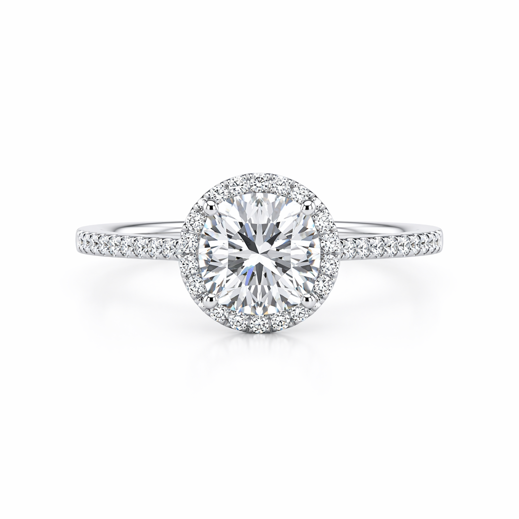 1ct halo lab grown diamond engagement ring with cut-claw band — 4-prong setting | Tayam Sydney CBD