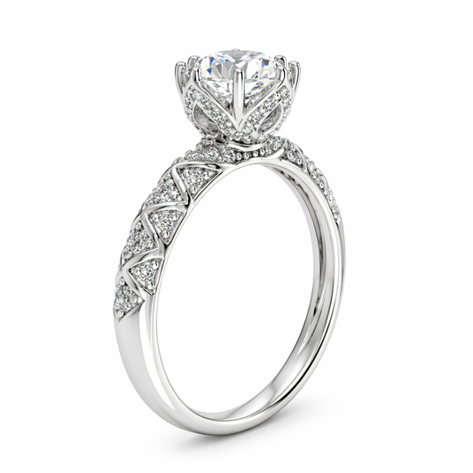 1ct round lab grown diamond floral engagement ring — diamond petal setting | Tayam Sydney CBD