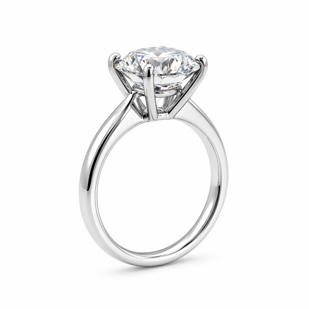 Classic solitaire diamond ring side profile — tapered plain band in 18K white gold | Tayam Sydney