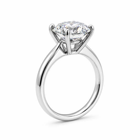 Classic solitaire diamond ring side profile — tapered plain band in 18K white gold | Tayam Sydney