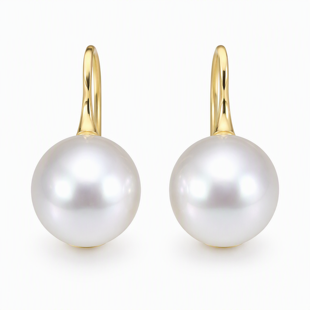 9-9.5mm round South Sea pearl earrings — 18K yellow gold classic design | Tayam Sydney CBD