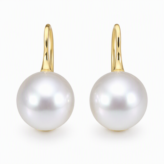 9-9.5mm round South Sea pearl earrings — 18K yellow gold classic design | Tayam Sydney CBD