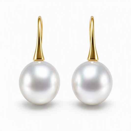 9mm round South Sea pearl earrings — 18K yellow gold classic design | Tayam Sydney CBD