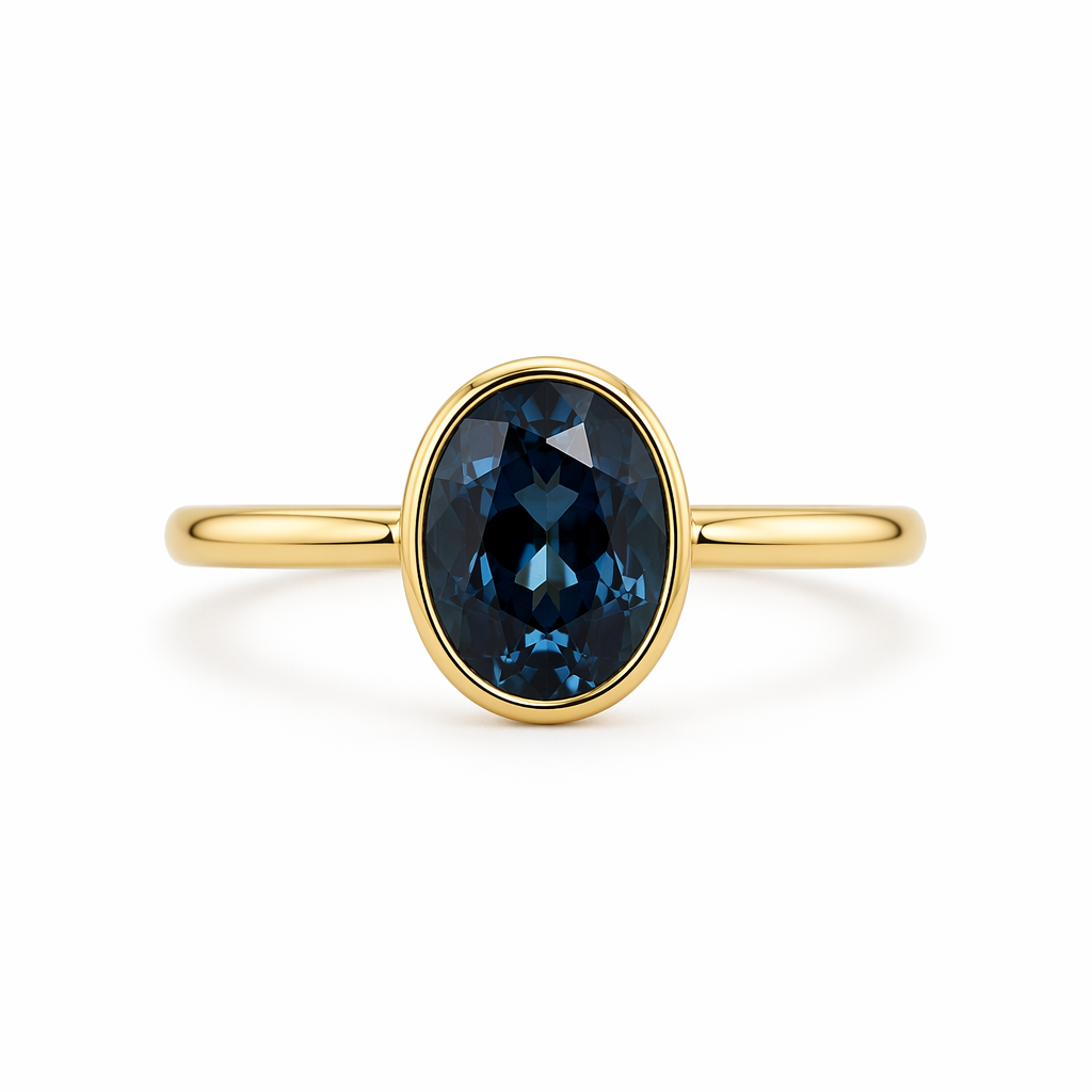 Australian sapphire bezel ring side profile — smooth 18K yellow gold band | Tayam Sydney CBD