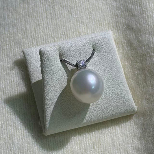 Natural 12mm oval Australian South Sea pearl pendant lab diamond cap 9K white gold | Tayam Jewellery Sydney CBD
