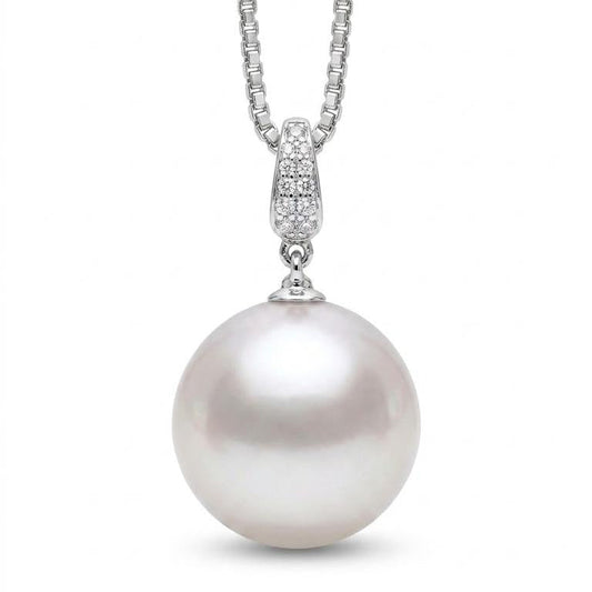 15.7mm Australian South Sea Pearl Pendant | Diamond Pavé Bail | 18K White Gold | Tayam Jewellery