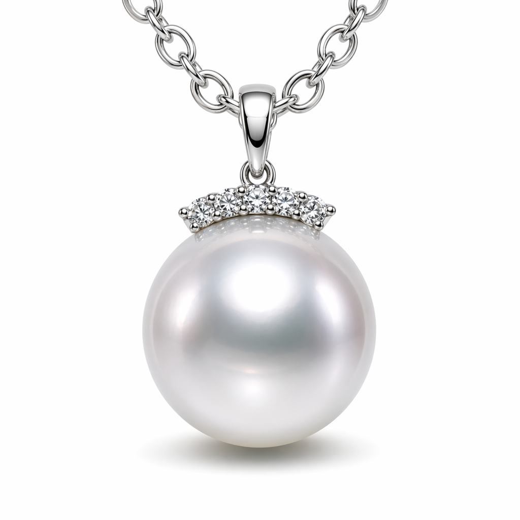 Australian South Sea pearl pendant with lab diamond crown — 9K white gold AAA lustre | Tayam Sydney CBD