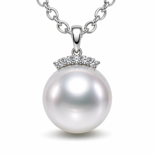 10.5-11mm round Australian South Sea pearl pendant with lab diamond crown — 9K white gold AAA lustre | Tayam Sydney CBD