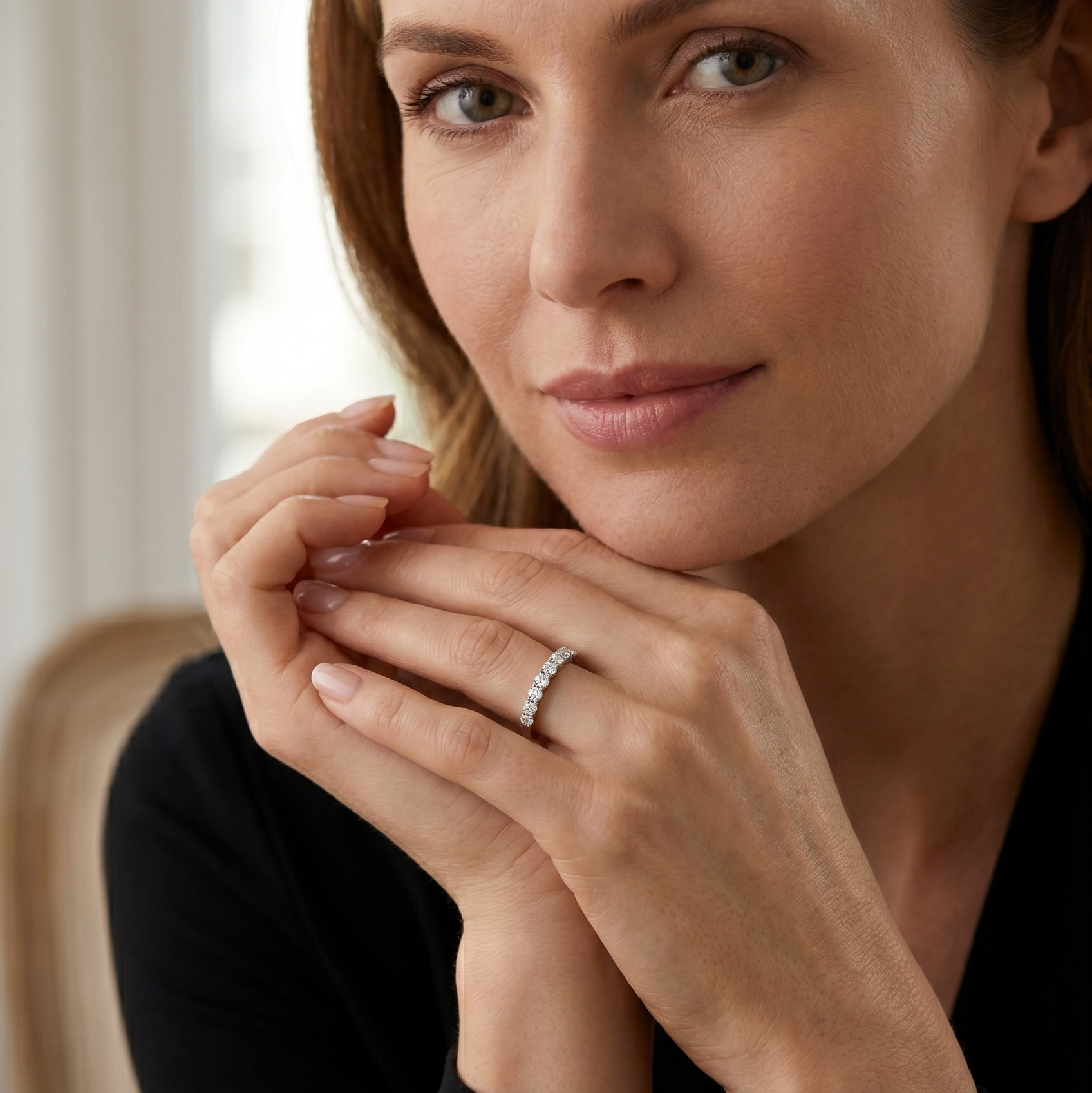 Diamond half eternity ring as wedding band stack — custom size available | Tayam Sydney CBD