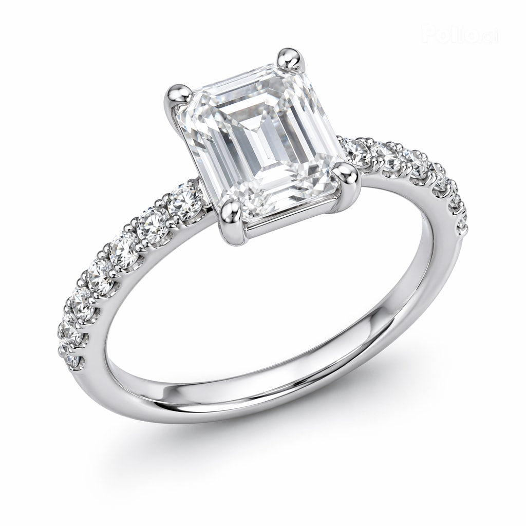 Emerald cut diamond ring side profile — cut-claw band in 18K white gold | Tayam Jewellery Sydney