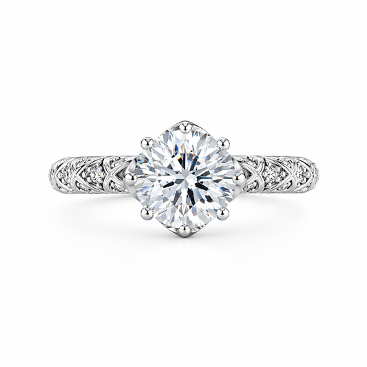 Floral diamond ring side profile — vine-inspired pave band in 18K white gold | Tayam Sydney