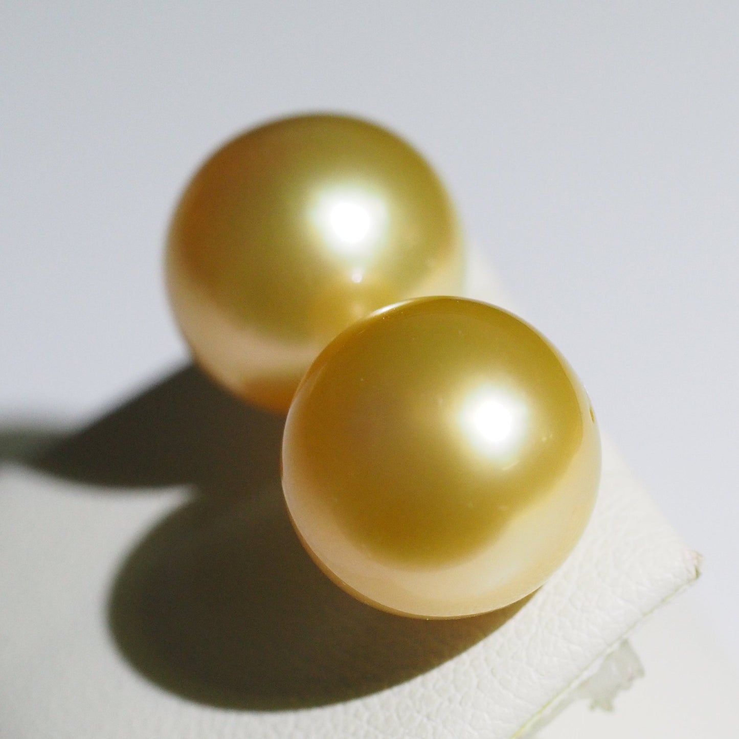 Golden South Sea pearl earrings side view — deep golden hue 18K yellow gold | Tayam Sydney CBD
