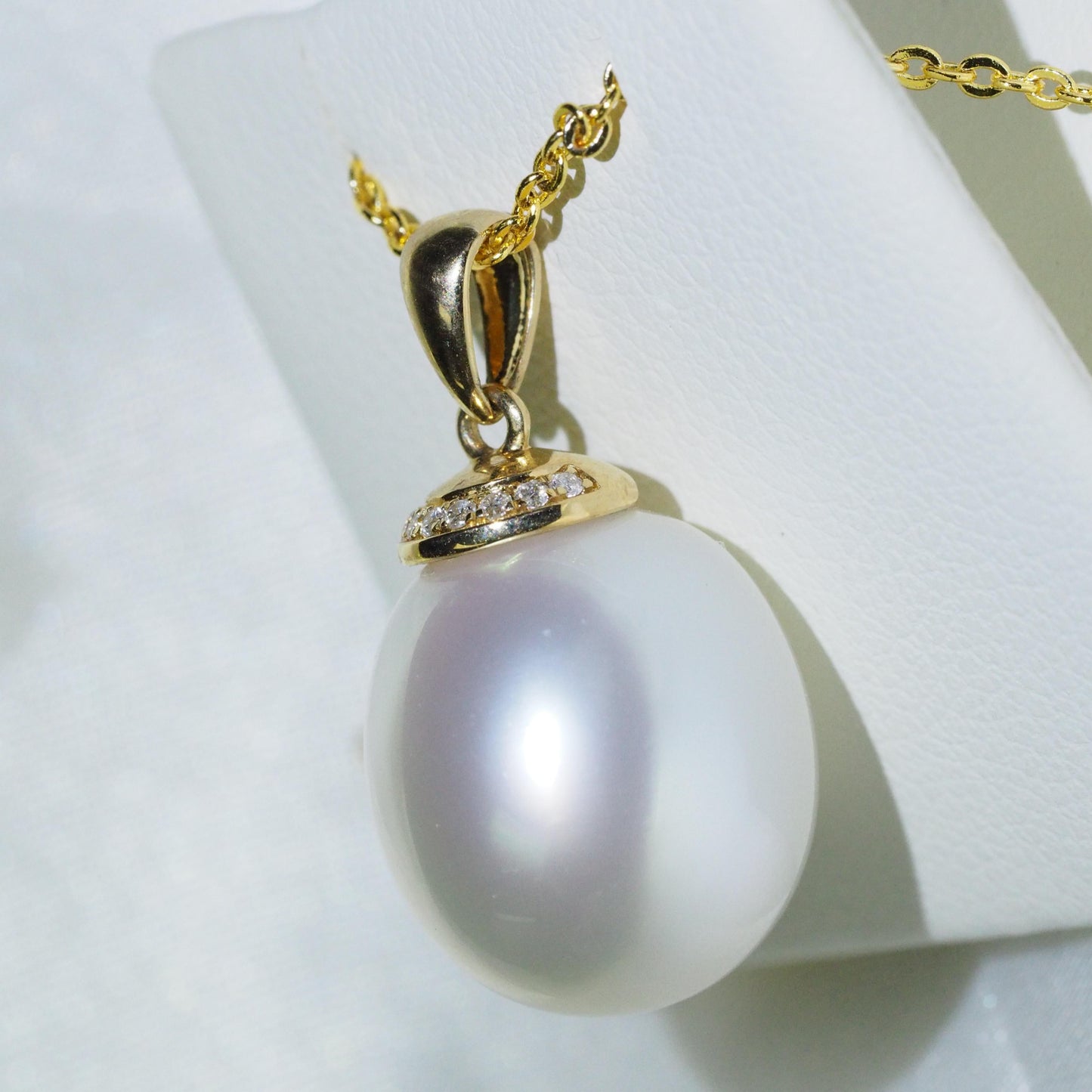 12.5-13mm oval South Sea pearl pendant side view — AAA lustre 9K yellow gold | Tayam Sydney CBD