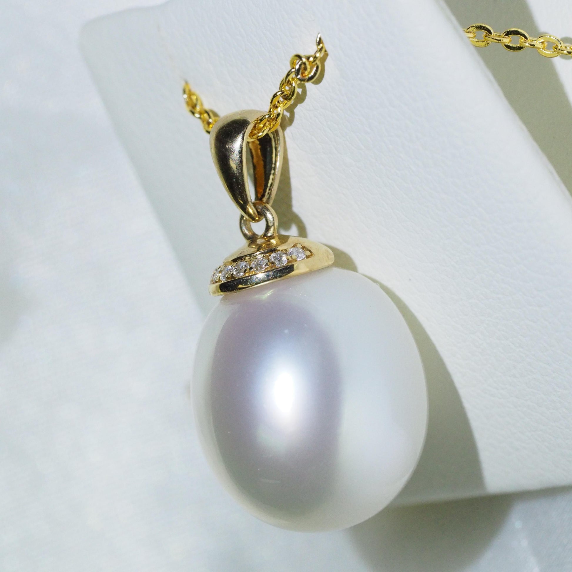 12.5-13mm oval South Sea pearl pendant side view — AAA lustre 9K yellow gold | Tayam Sydney CBD