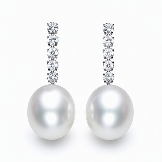 South Sea pearl drop earrings with lab diamonds — 18K white gold 13.5-14mm | Tayam Sydney CBD