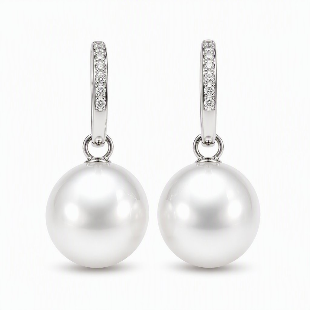 South Sea pearl drop earrings with lab diamonds — 9K white gold 12-12.5mm | Tayam Sydney CBD
