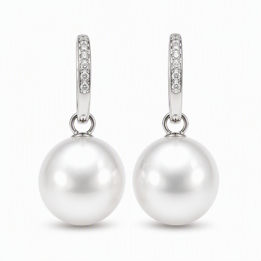 South Sea pearl drop earrings with lab diamonds — 9K white gold 12-12.5mm | Tayam Sydney CBD