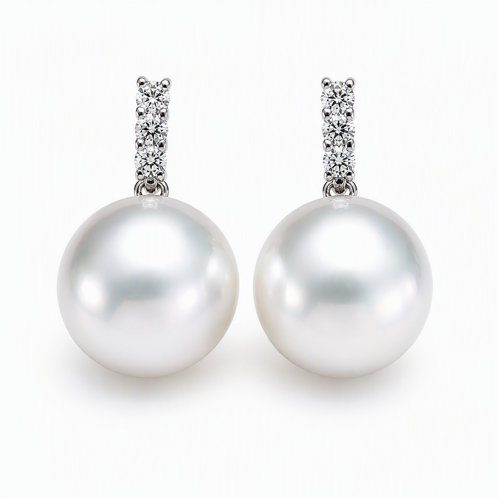 South Sea pearl drop earrings with lab diamonds — 9K white gold 12-12.5mm | Tayam Sydney CBD