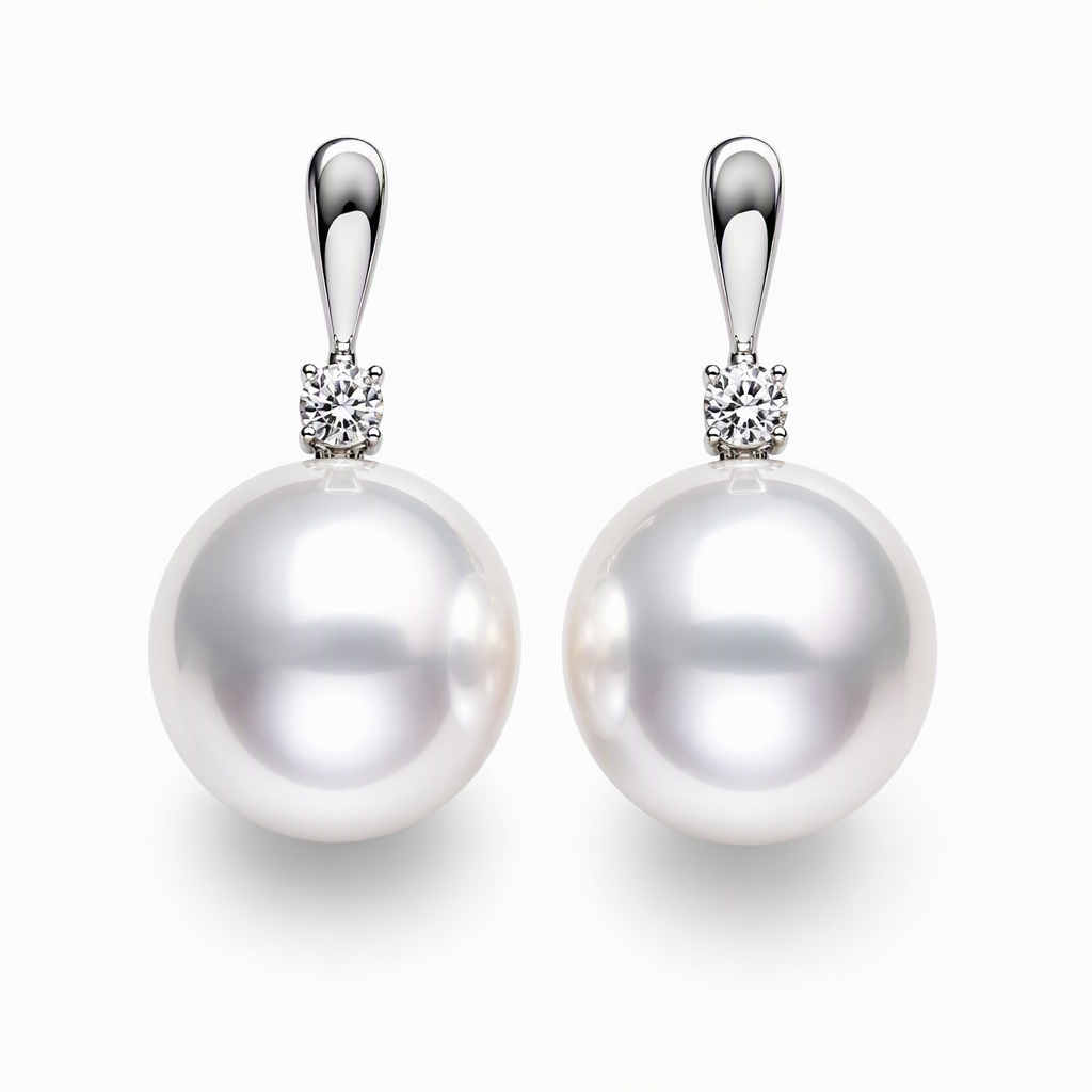 South Sea pearl drop earrings with natural diamonds — 18K white gold 12-12.5mm | Tayam Sydney CBD