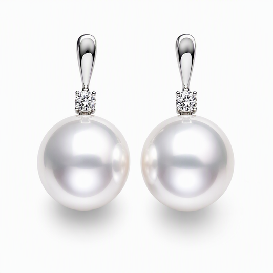 South Sea pearl drop earrings with natural diamonds — 18K white gold 12-12.5mm | Tayam Sydney CBD